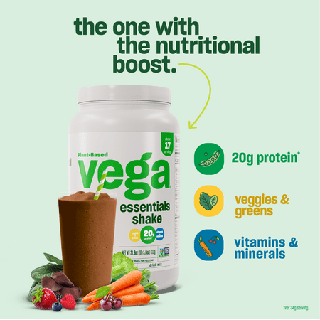 Vega Essentials Plant Protein Powder, Chocolate, 20g Protein, 1.4lb, 21.6oz, with FREE $5 eGift Card Promo