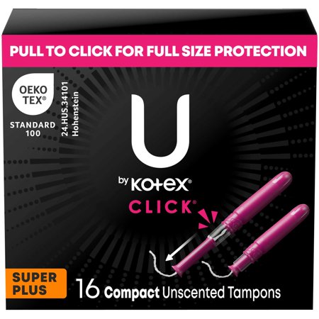 U by Kotex Click Compact Tampons, Super Plus, Unscented, 16 Count