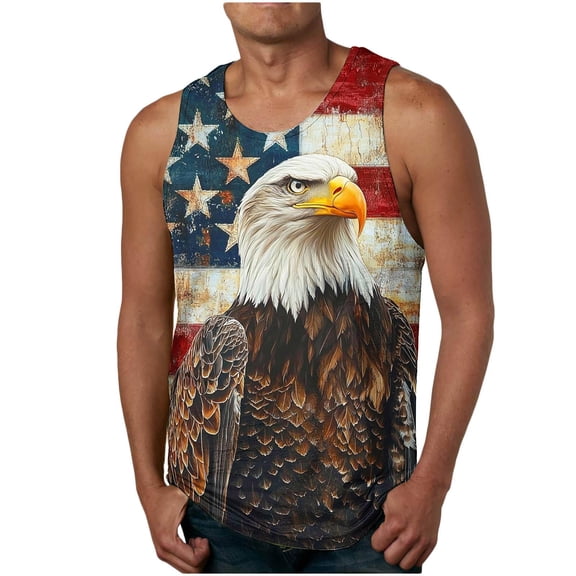 Yaoyar Patriotic Tank Tops for Men 2026 American Flag USA Sleeveless Printed Shirts Gym Vacation Tee Clothing