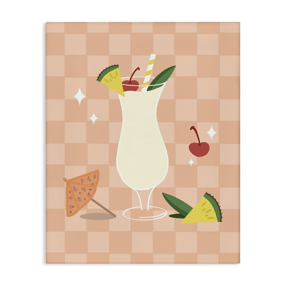 Stupell Industries Pina Colada on Checkered Food & Beverage Painting Wrapped Canvas Art Print Wall Art, 16 x 20
