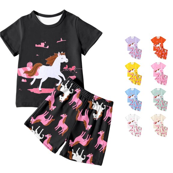 Infant Girls Outfit Cartoon Short Sleeve Casual Sporty Modern Comfortable Daily Summer for Girls Shorts Set