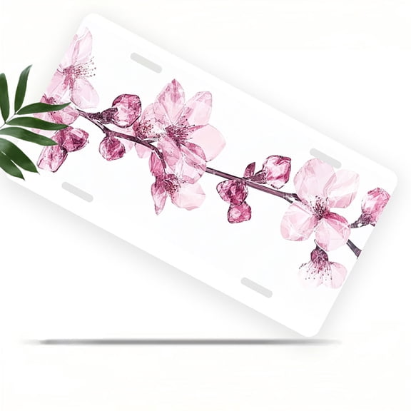 Pink Crystal Flowers Front License Plate, Metal License Plate, Funny Standard Plates Personalized Novelty Decorative For Men/Women/Boys/Girls Car 6×12 Inch