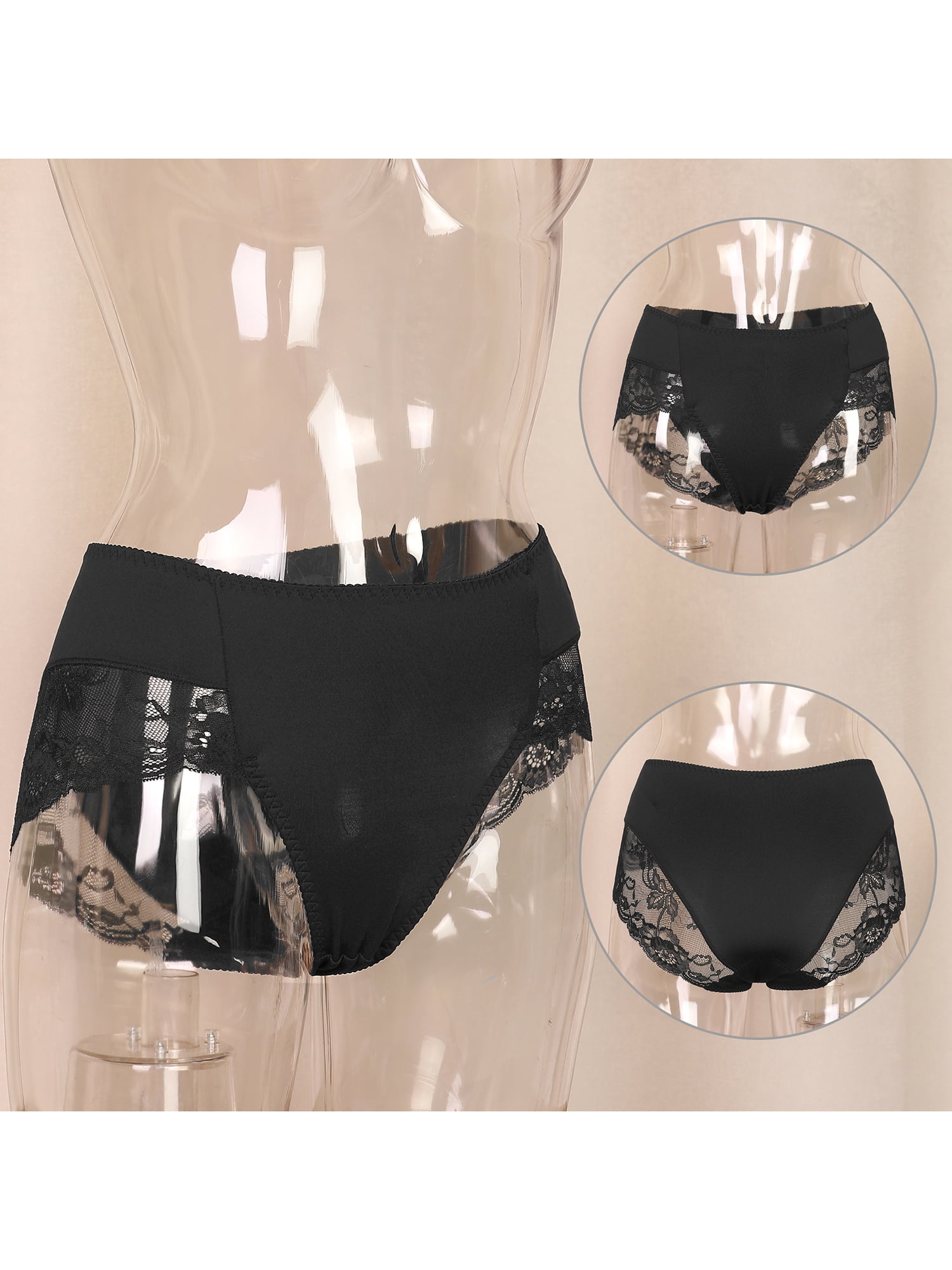 Unique Bargains Women's Plus Size Mid-Rise Lace Trim Brief Seamless Underwear Gray L