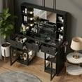 thumbnail image 3 of Zimtown Makeup Vanity with 3 Colors Light Mirror, Glass Top Vanity Desk with Two Glass-Door Storage Cabinets & Charging Station, Black, 3 of 6