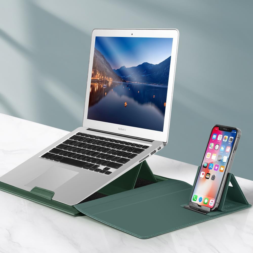 PINHEN Laptop Sleeve 15.6 inch, MacBook Pro Sleeve Case with Laptop Stand and Mouse Pad, 2 Stand Modes, Slim Protective Cover for MacBook Air 15/Pro 16, HP/Dell/Asus 15-15.6 Inch Notebook