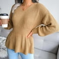 thumbnail image 6 of Lovskoo Sweaters for Women Trendy Casual Long Sleeve V-Neck Keeping Outing Blouse Sweater Khaki, 6 of 7