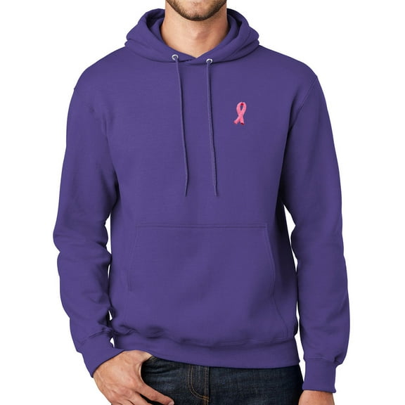 Mens Breast Cancer Ribbon Patch Hoodie Sweatshirt, Small Purple