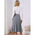 thumbnail image 5 of DARING DIVA Women's Pleated High Waist A Line Knit Midi Skirt L Light Grey, 5 of 7