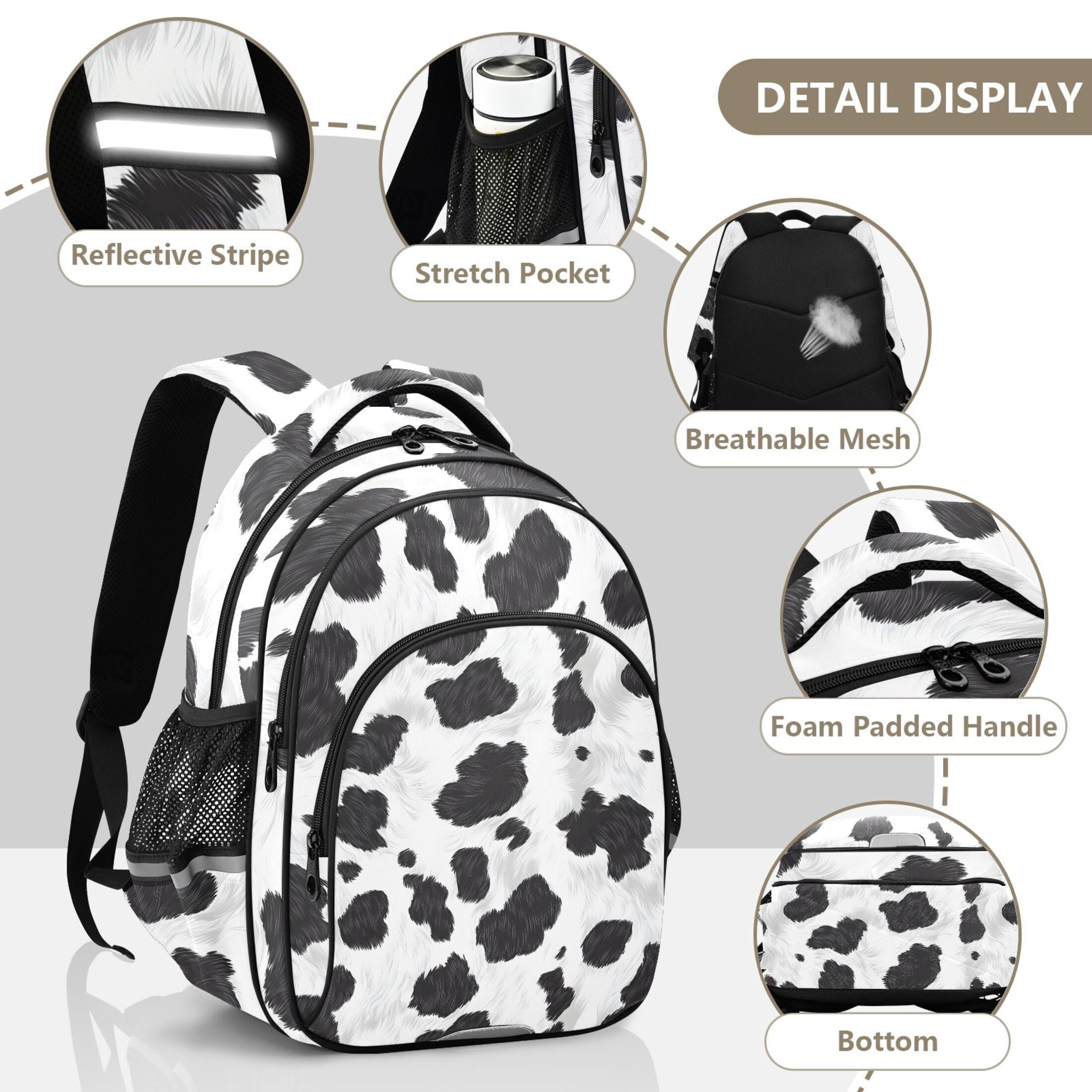 ALAZA Cow Print School Backpack Elementary Bag Bookbag Travel Rucksack