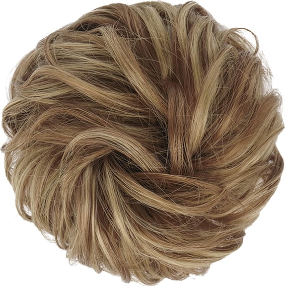 WEIF-Messy Bun Hair Pieces - Large Wavy Curly Elastic Hair Bun Scrunchies Ponytail Extensions Synthetic Chignon Hairpieces for Women, Brown & Blonde 1.94oz