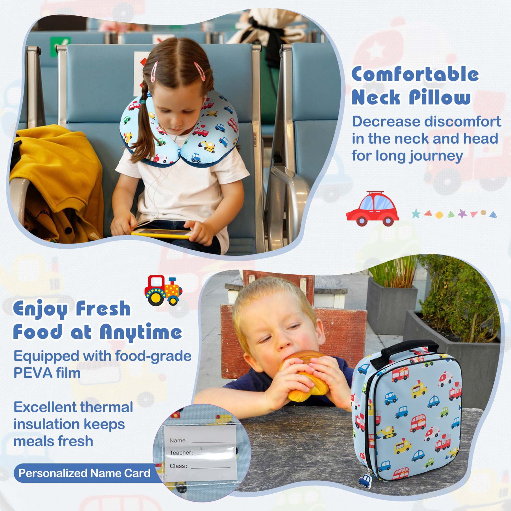 Costway 5 PCS Kids Luggage Set with Backpack Neck Pillow Luggage Tag Lunch Bag Wheels Blue