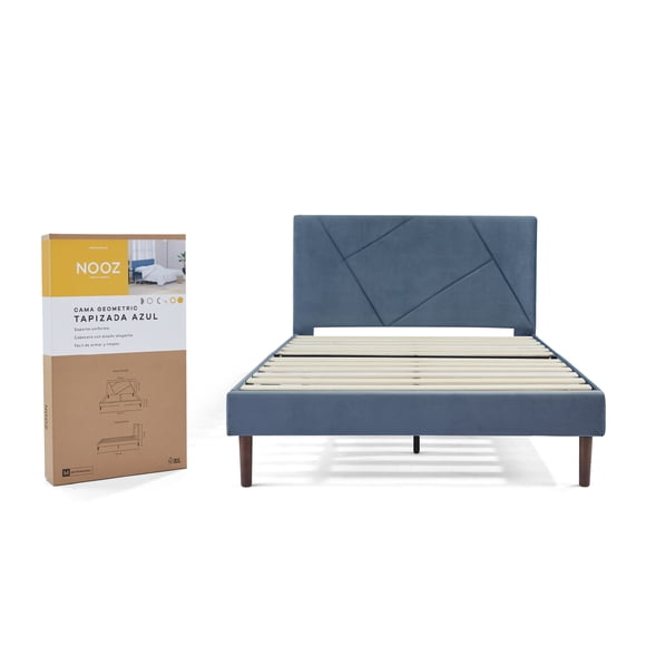Box base cama Individual con Cabecera Nooz Nooz Geometric Tapizada Azul