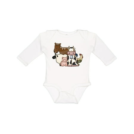 

Inktastic Cute Horse Sheep Cow Pig and Rooster Farm Animals Gift Baby Boy or Baby Girl Long Sleeve Bodysuit