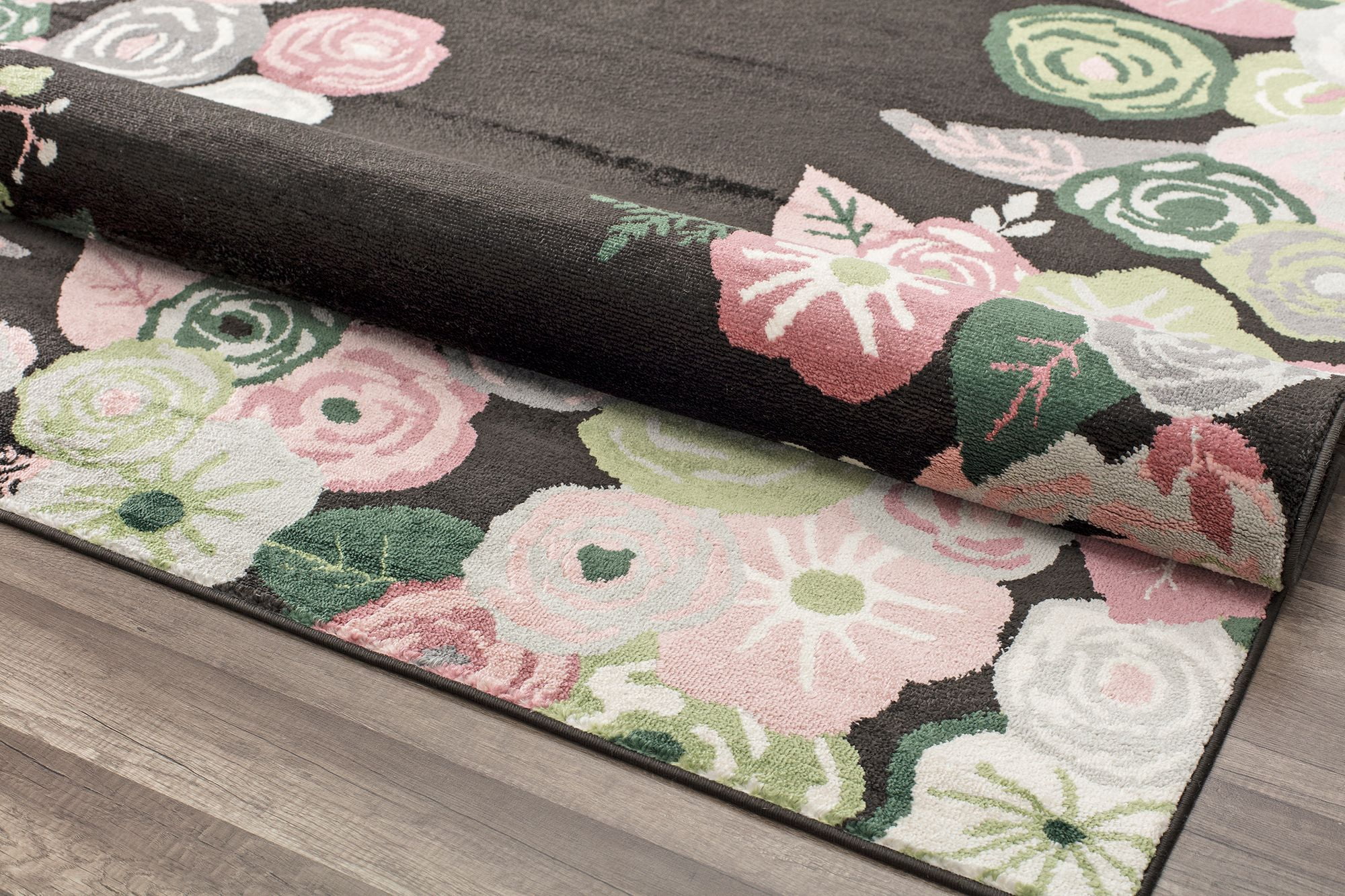 Rugs America Hanna VA35C Royal Blossom Pink Onyx Floral Transitional Black Area Rug, 9'x12'