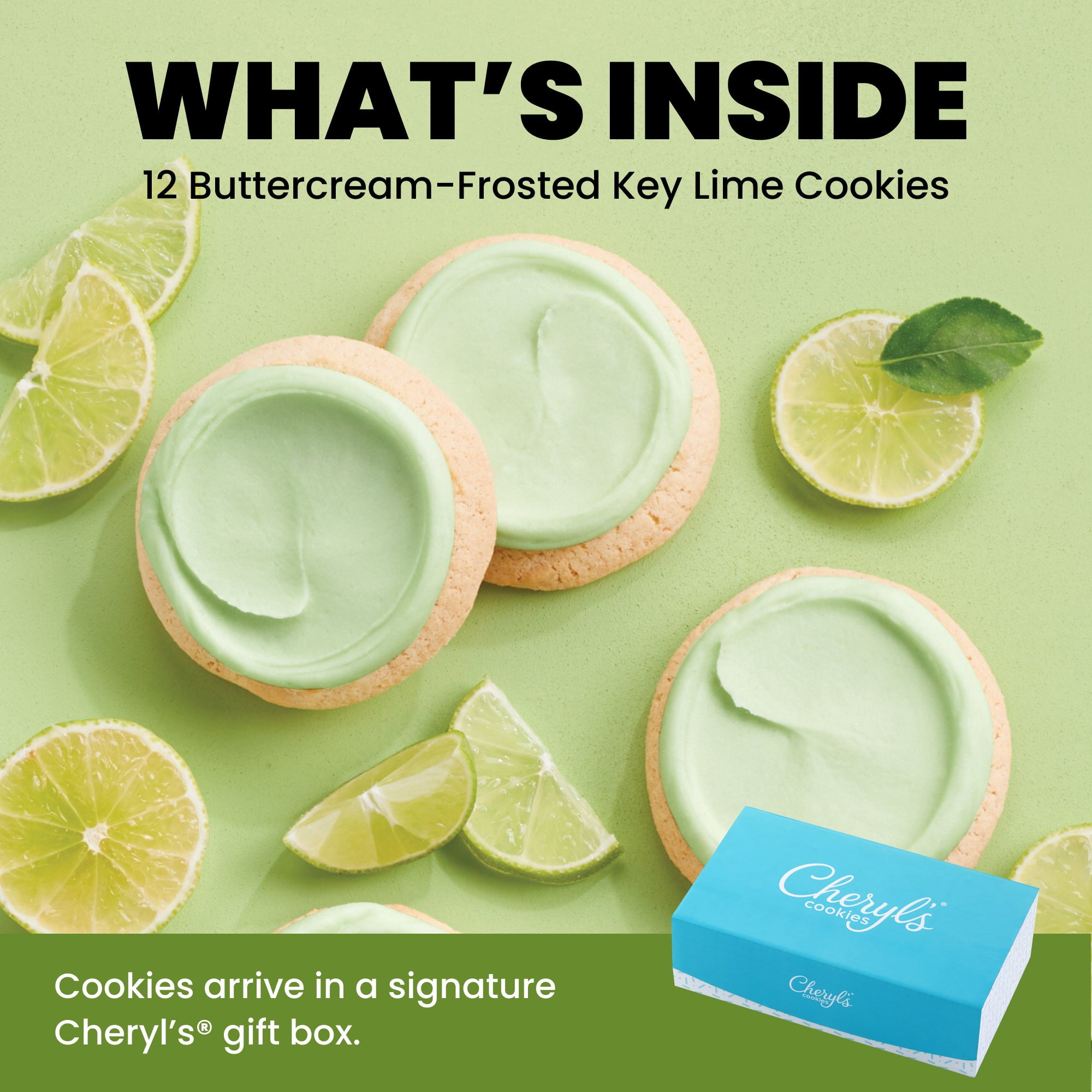 Cheryl's Cookies®  Buttercream Frosted Key Lime White Chocolate Cookie Flavor Box, 12 Cookies Individually Wrapped, Gourmet, & Fresh Delivery – Gift for Loved Ones, Family, Friends, Coworkers