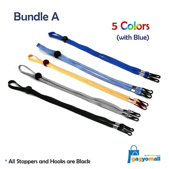Adjustable Mouth Cover (Mask)  Lanyard Neck Strap Holder Extender Ear Saver 5 pcs (5 Colors with Blue)