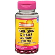 4 Pack - Sundance Hair, Skin & Nails with Biotin 5000 mcg Dietary Supplement, 90 ea