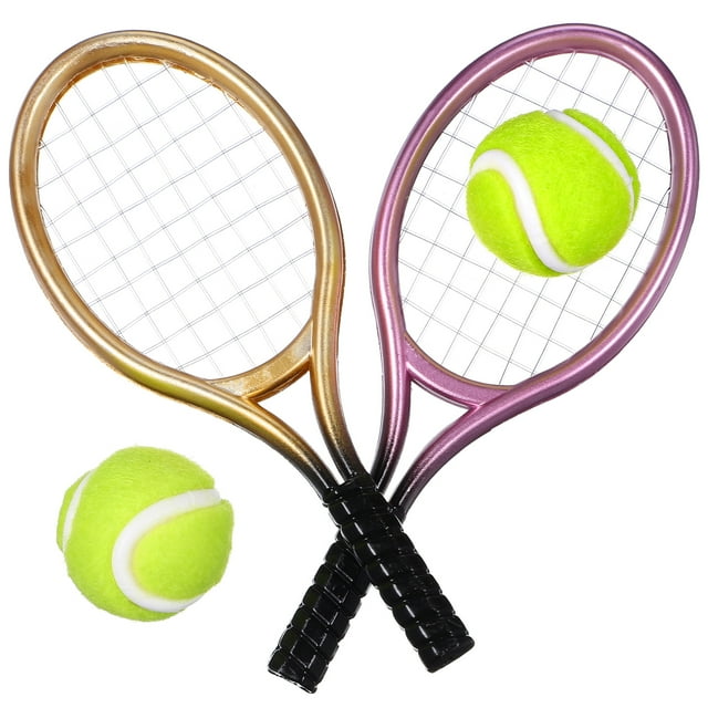 2 Ensembles de Raquettes et Balles de Tennis Miniatures Modèle Mini Ornement Accessoire Photo (Couleur Aléatoire)