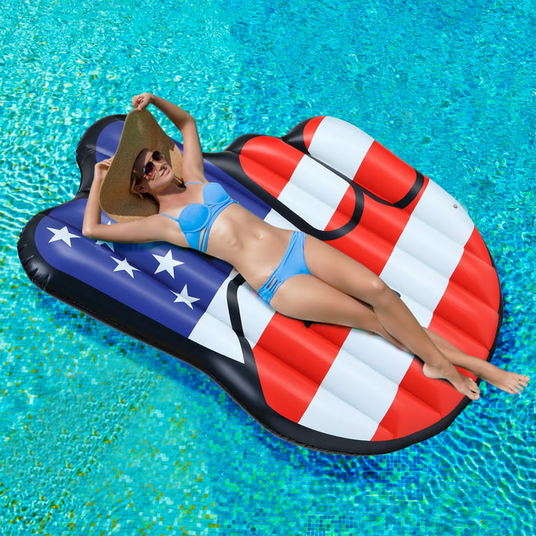 Fashionwu Pool Floats, Giant American Flag Pool Float, USA Pool Floaties Pool Lounger Raft, 4th of July Party Large Pool Float, Red