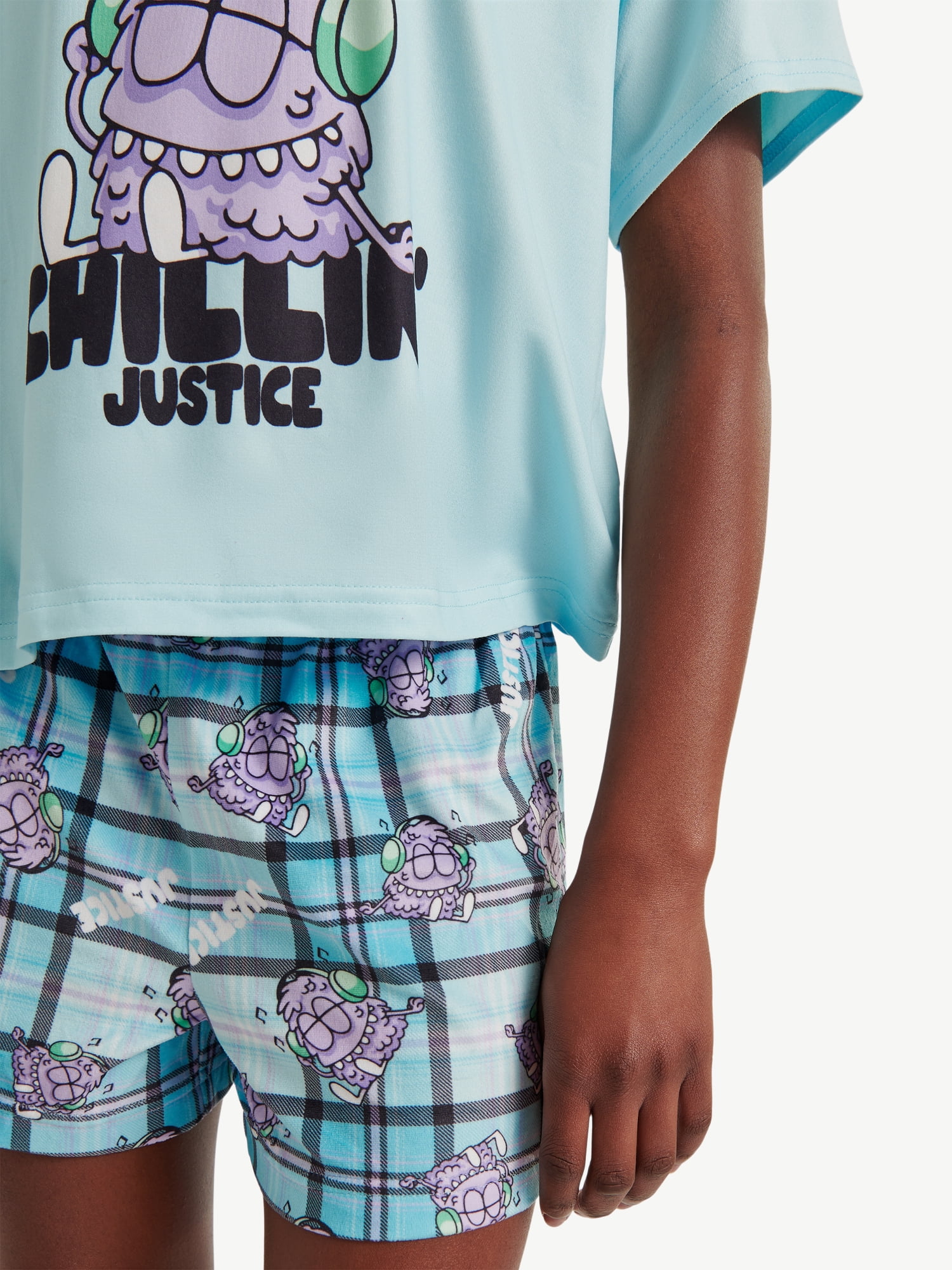 Justice Girls Short Sleeve Tee with Shorts Pajama 2-Piece Set, Sizes 5-18