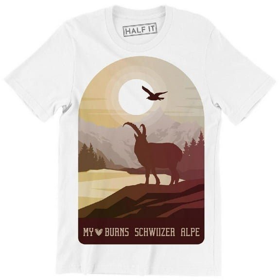 My heart Burns Schwiizer Alpes Cool Moose On The Mountains T-Shirt