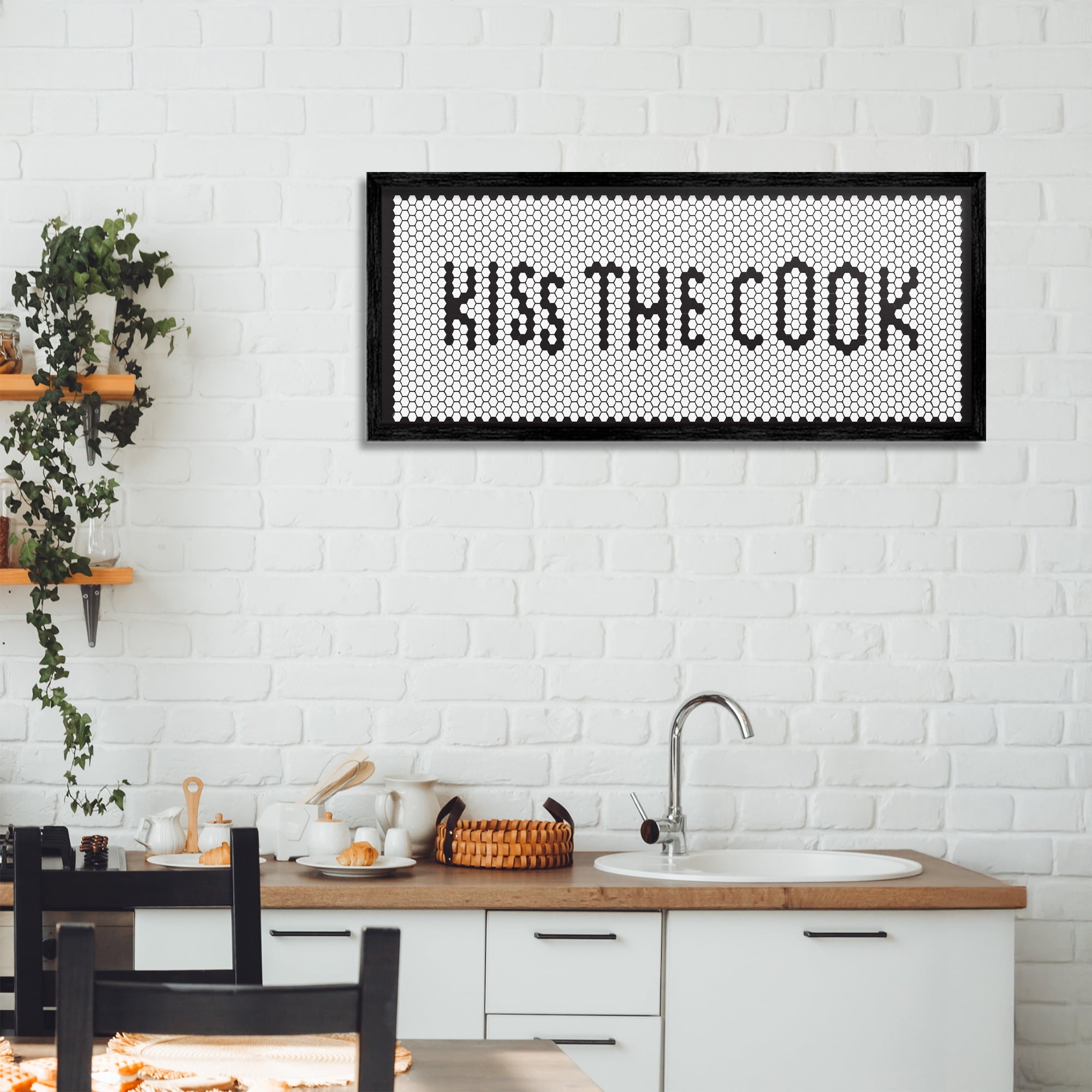 Stupell Industries Retro Kiss The Cook Black Framed Giclee Art, design by Elizabeth Medley