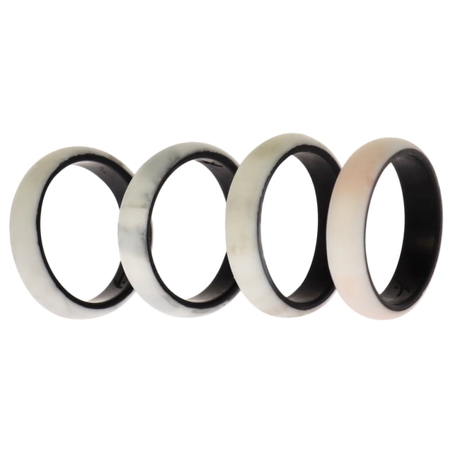 Juego de anillos de boda de silicona de 2 capas - Mármoles de ROQ para mujer - Anillo de 4 x 9 mm