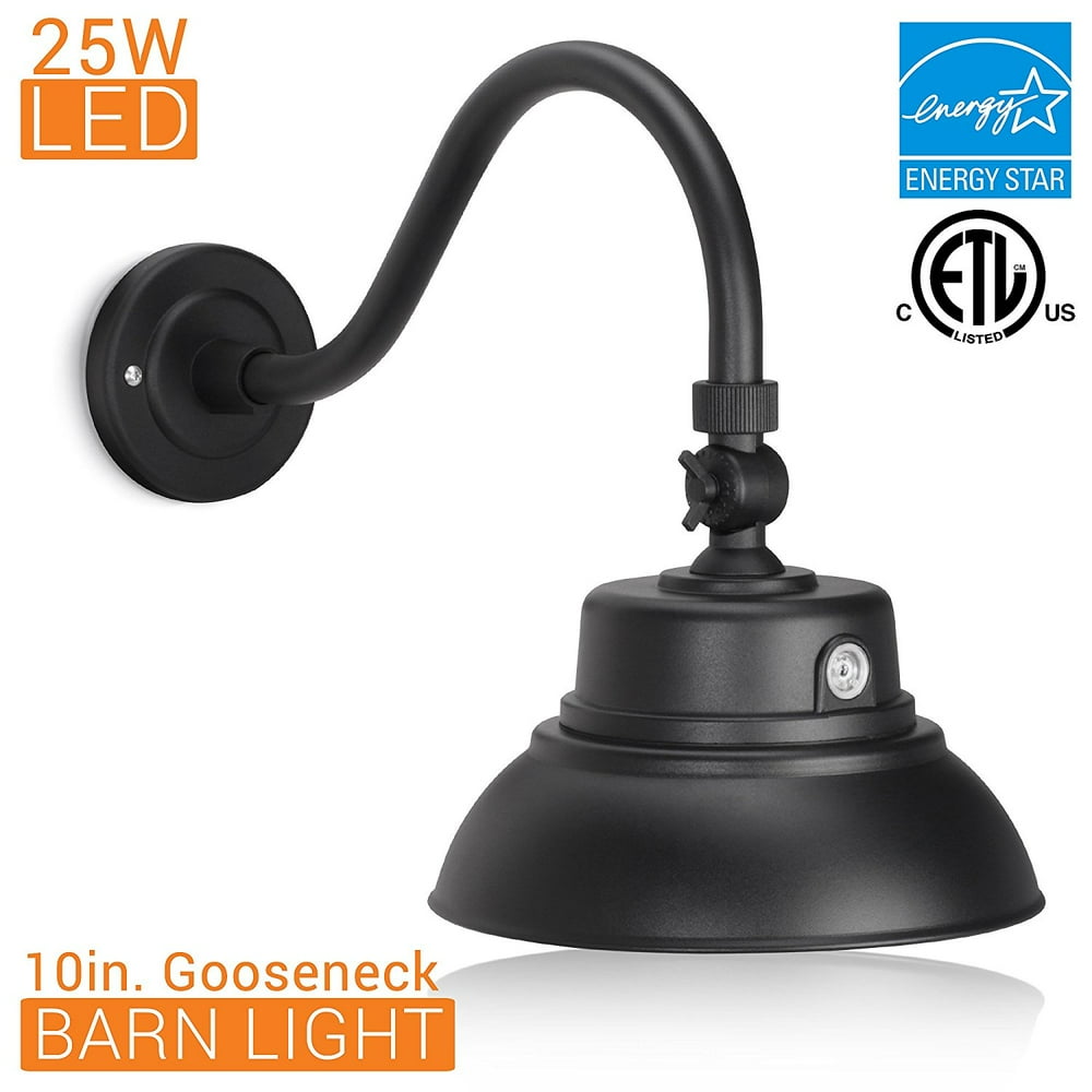 10in. Black Gooseneck Barn Light LED Fixture for Indoor/Outdoor Use