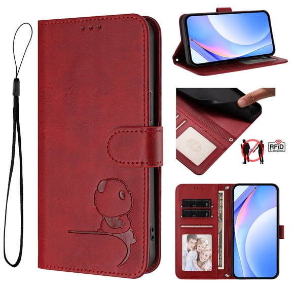 Allytechgroup for Samsung Galaxy A27 Flip PU Leather Wallet Case, Built-in Credit Card Slot Lanyard RFID Blocking Dust/Dirt Proof Shock-Absorbent Lightweight Non-Slip Protective Cover, Red