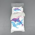 thumbnail image 1 of Ambesonne Animal Bedding Set 3 Pcs, Cartoon Jumping Dolphin, Twin XL, Blue Purple Pink, 1 of 3