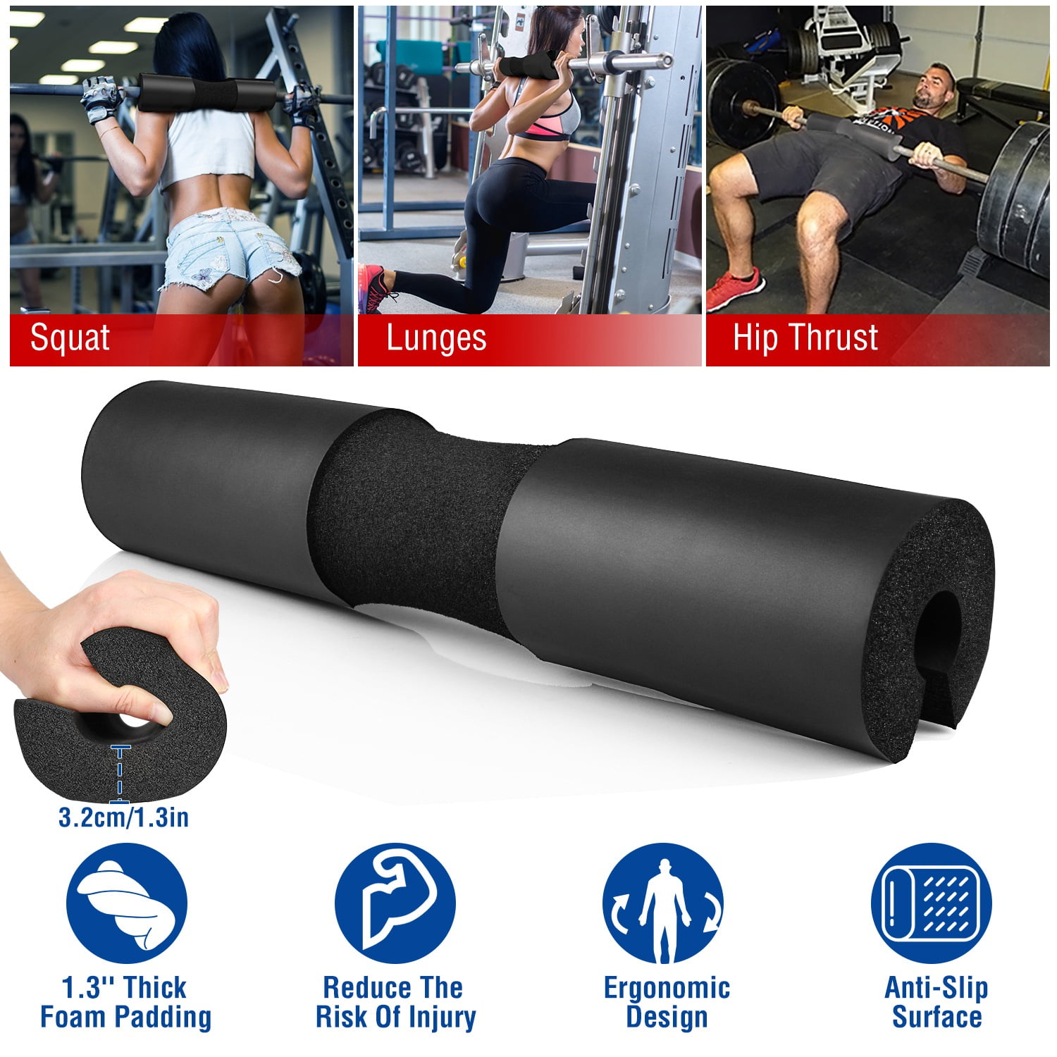 Barbell Squat Pad for Hip Thrusts Power-guidance Olympic Barbell Collar Lock 