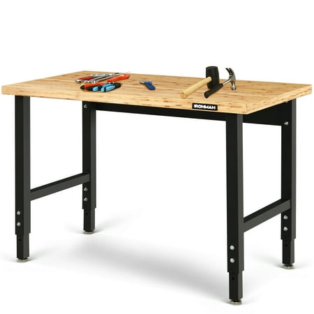 Gymax Adjustable Height Workbench Bamboo Top Steel Frame Heavy-duty