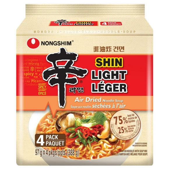 Soupe de nouilles Shin Léger en format familial de Nongshim 97g , Soupe de nouilles séchées à l'air