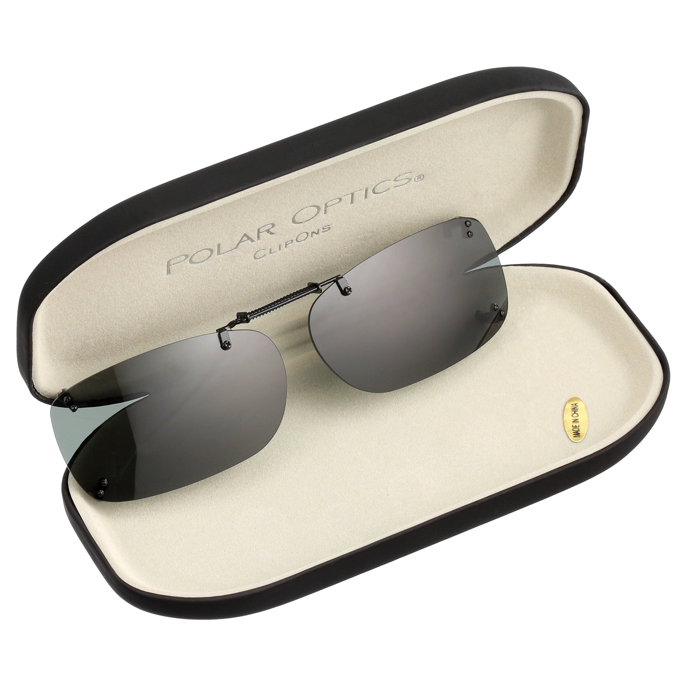 Polar Optics Unisex Rectangle Plastic Clip Ons Sunglasses Gray
