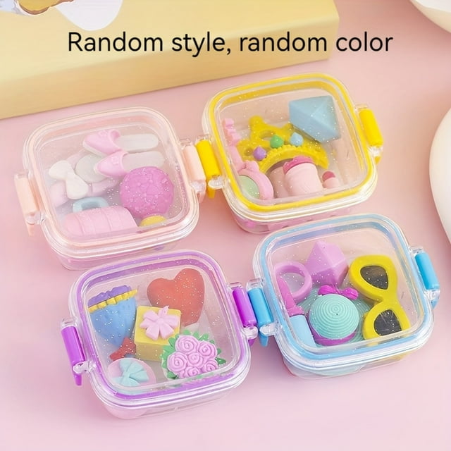 QJUHUNG Charming Lunch Box with Dessert Themed Erasers - Creative Stationery Set TPR Material Lunch Box Accessories