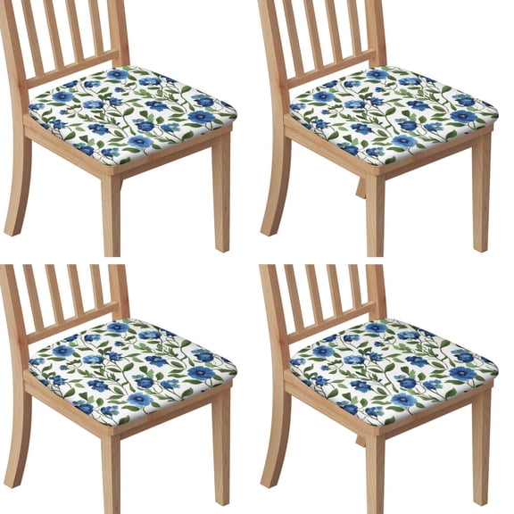 Blue Pioneer Flower Seat Covers for Dining Room Chairs Set Of 4,Stretch Printed Washable Chair Seat Cover with Elastic Ties and Button,Removable Waterproof Couch Cushion Covers