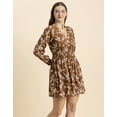 thumbnail image 3 of Moomaya Women Printed Viscose Dress, Long Sleeves V-neck Short Length Summer Dress, 3 of 8