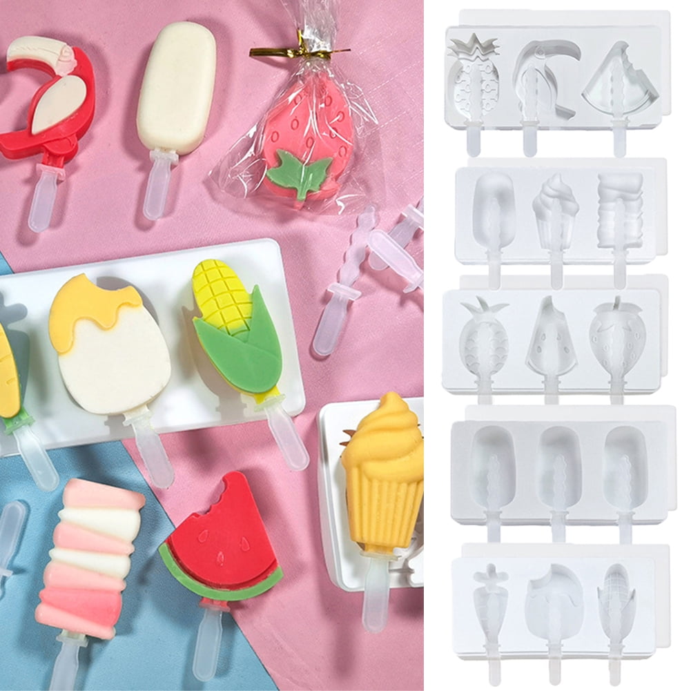 Cheer.US Popsicle Molds, Ice Pop Molds Silicone 3 Cavities Ice Cream