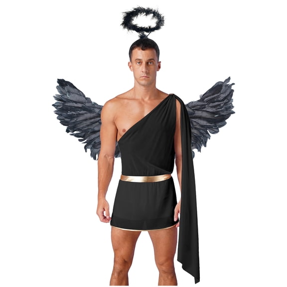 Aislor Adult Full Set Angel Costume Ancient Greek God Halos Robe Black S