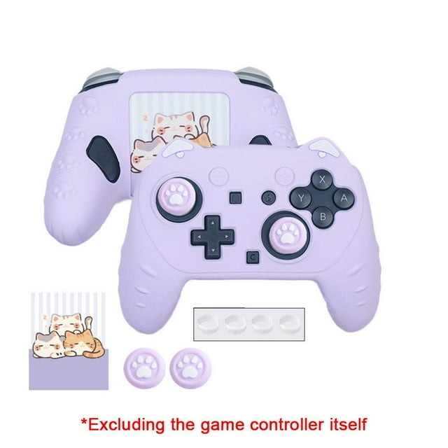 Soft Silicone Protective Cover Skin Set for Nintendo Switch Pro Controller, Anti-Slip, Cute Cat Paw Prints, Rocker Cap Included, Gaming Accessories