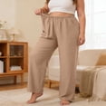 thumbnail image 2 of Ozmmyan Womens Plus Size Wide Leg Sweatpants Solid Color Ultra-Thin Sweat Pants High Elastic Waist Cotton Lounge Pants Yoga Sleepwear Casual Home Trousers for Spring Summer, 2 of 4
