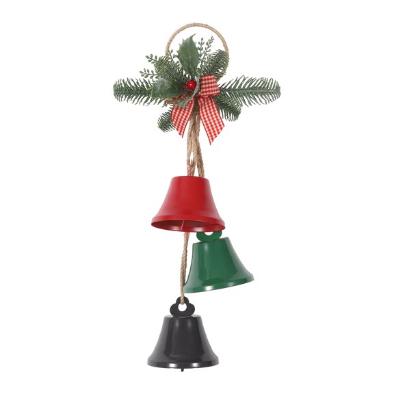 Senfot Red Green Black Offset Triple Metal Christmas Bell Hanging Ornament Xmas Tree Wall Front Door Indoor Home Decor