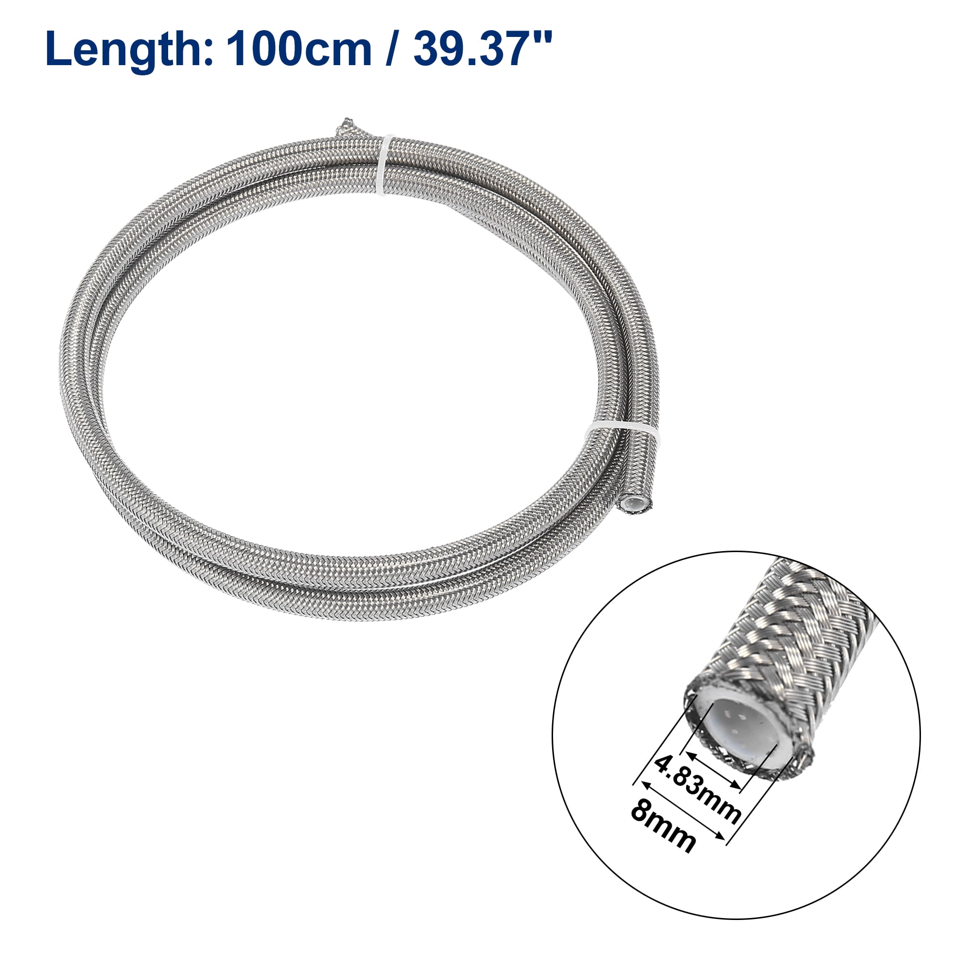 Unique Bargains 1 Meter Braided  for E85 Car Oil Fuel Gas Line Hose Silver AN4 1/4"