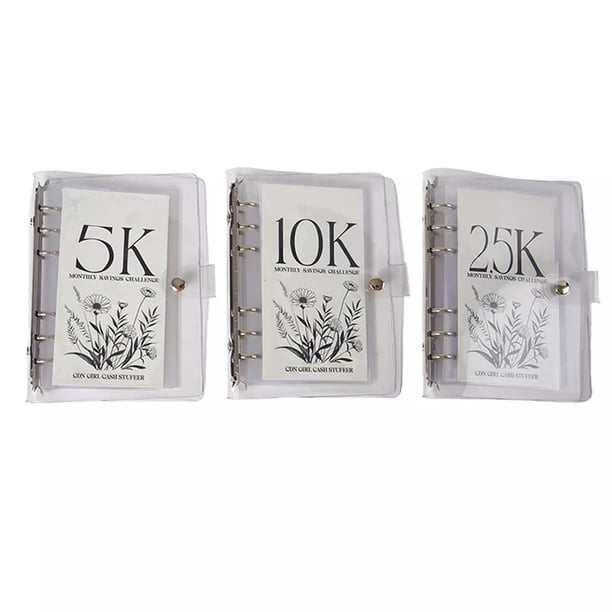 Wosthever Kit de sobres de carpeta de álbum de desafío de ahorro de dinero con carpeta de desafío de ahorro de libros de hojas sueltas de PVC 2.5K+5K+10K