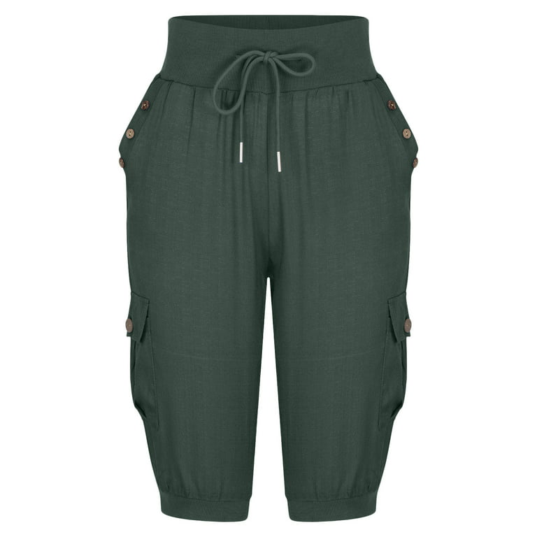 Capri Pants for Women Loose Workout Yoga Cropped Joggers Drawstring Elastic  Waist Sweatpants Capris Pants with Pockets