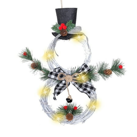 

Jkerther New Christmas Decoration Rattan Wreath with Light Pine Branch Decor Glowing Household Pendant