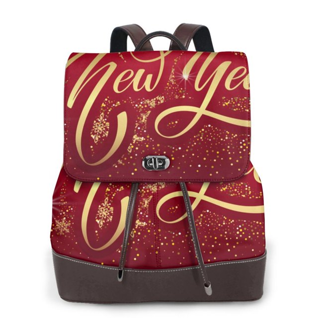 Balery Happy New Year Mochila de Cuero para Mujeres, Gran Capacidad, Bolsa de Viaje Multifuncional, Mochila de Cuero y Bolsa de Hombro para Mujeres