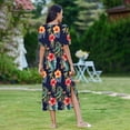 thumbnail image 6 of Busydd Dresses for Women Fashion Hawaiian Floral Print Summer Dress Round Neck Short Sleeve Sundresses for Women Casual Loose Flowy Slit Midi Dresses for Women with Pockets L, 6 of 6