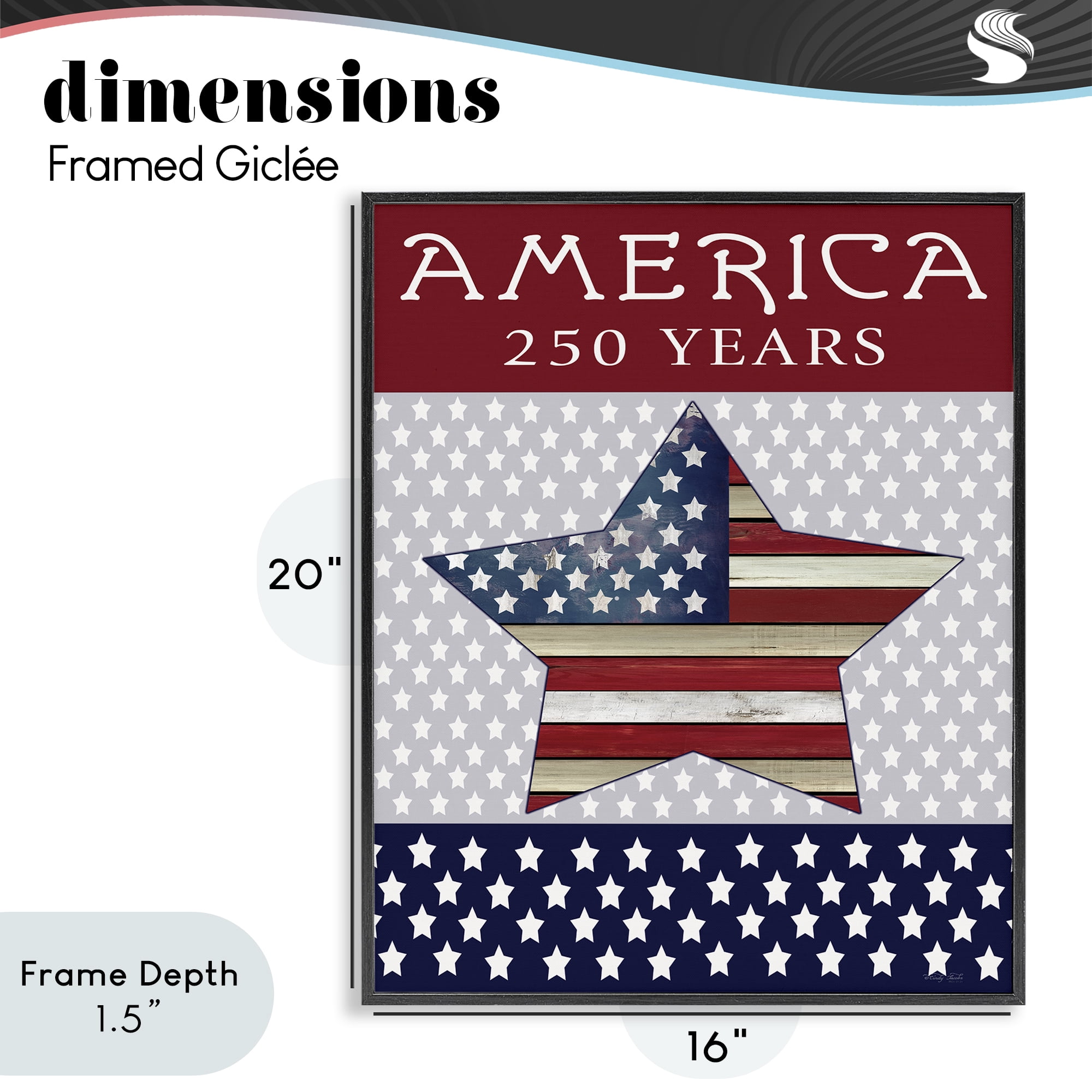 Stupell Industries Historic America 250 Years Black Framed Giclee Art, design by Cindy Jacobs