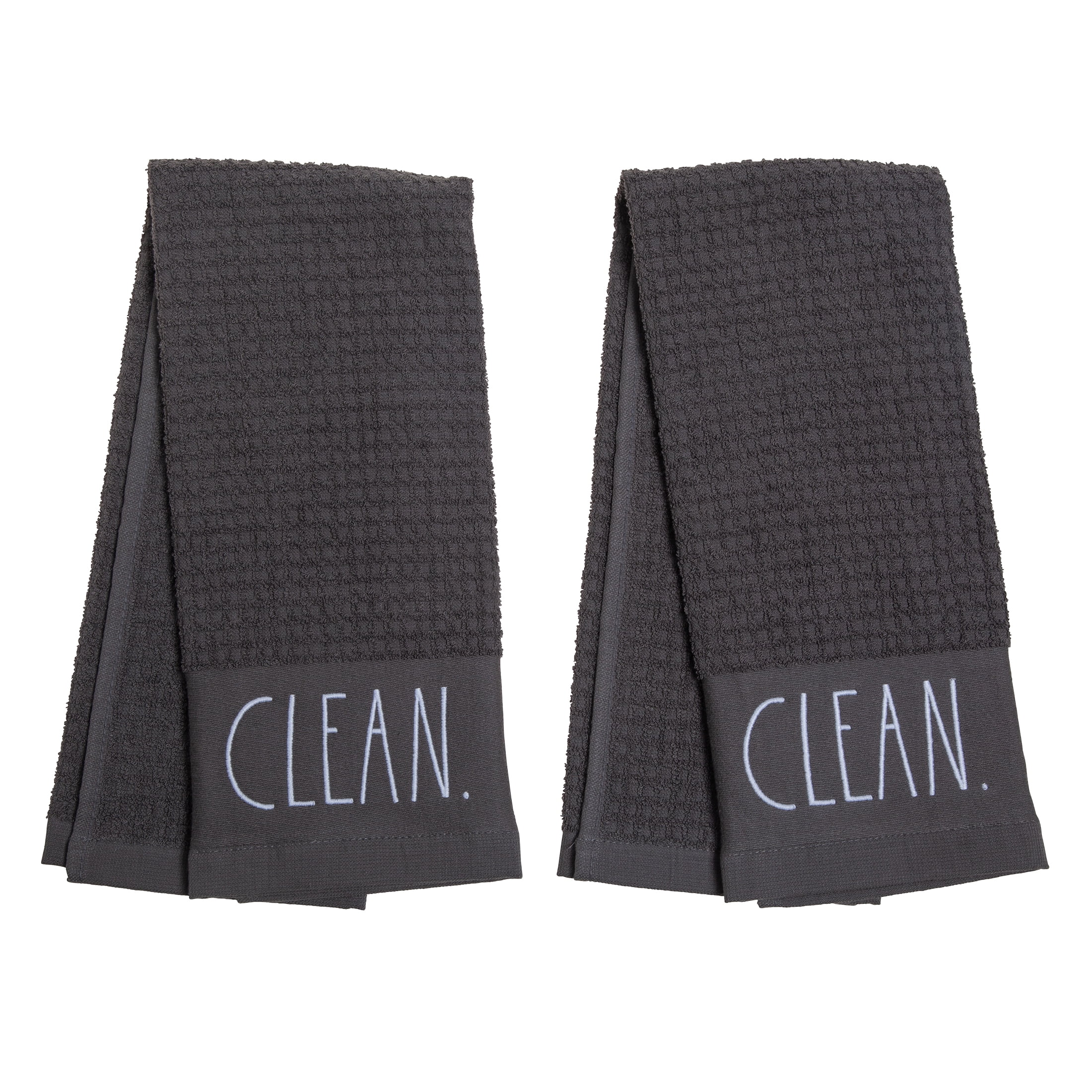 (2 pack) Rae Dunn Clean Kitchen Towel Set, 2 Pack, Gray & White